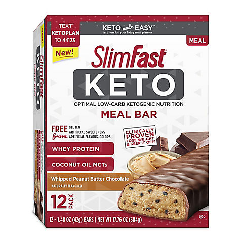 SlimFast Keto Meal Replacement Peanut Butter Bar, 12 ct.