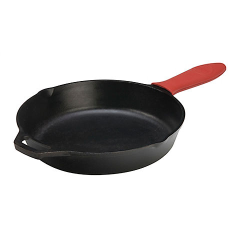 Lodge 12" Cast Iron Skillet with Red Silicone Hot Handle Holder