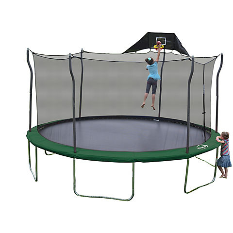 Propel Trampolines 15' Round Trampoline with Safety Enclosure and Basketball Hoop