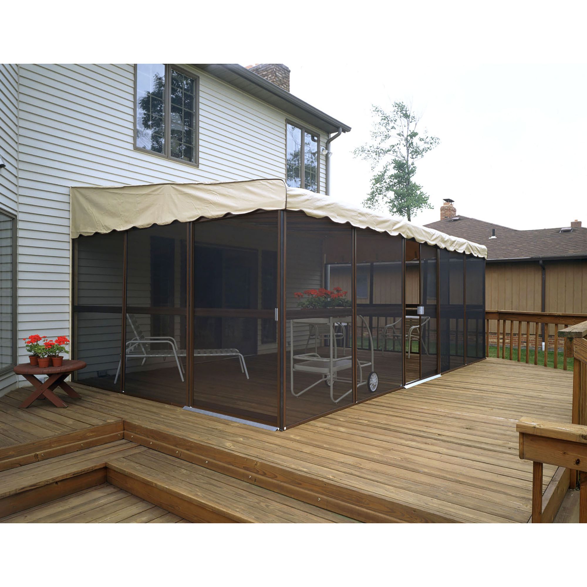 screen porch with metal roof