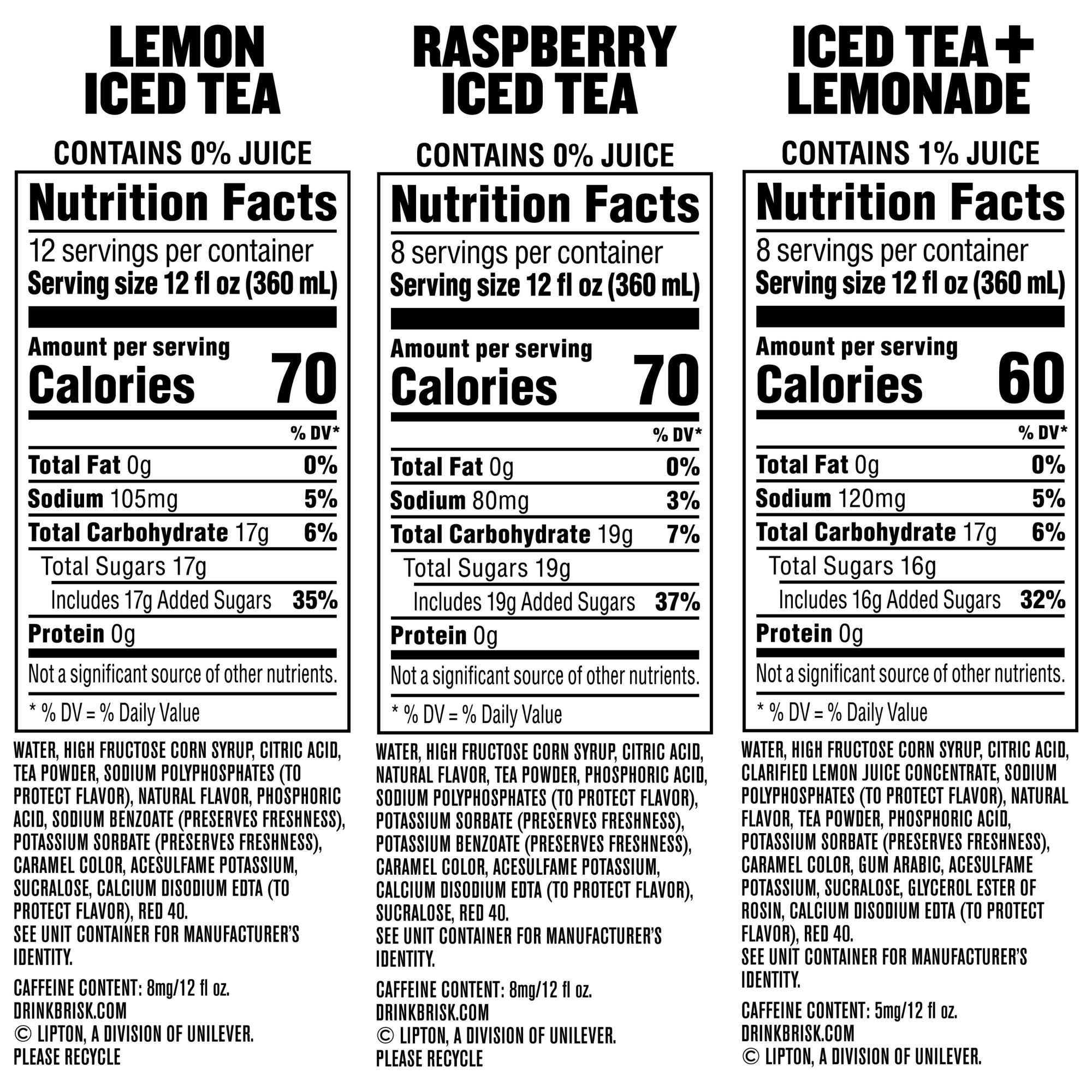 Brisk Iced Tea, Lemon, 12 fl oz, 36 ct