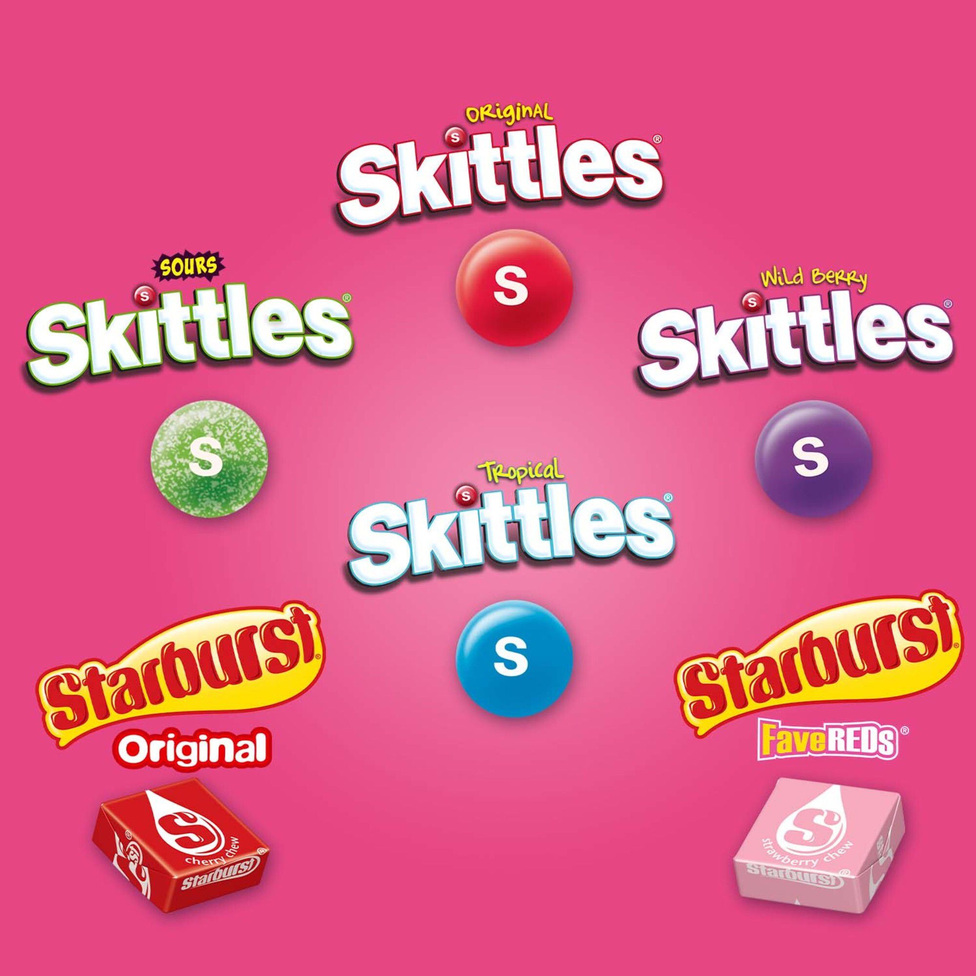 Skittles and Starburst Chewy Candy, Variety Pack, Full Size, 30-count