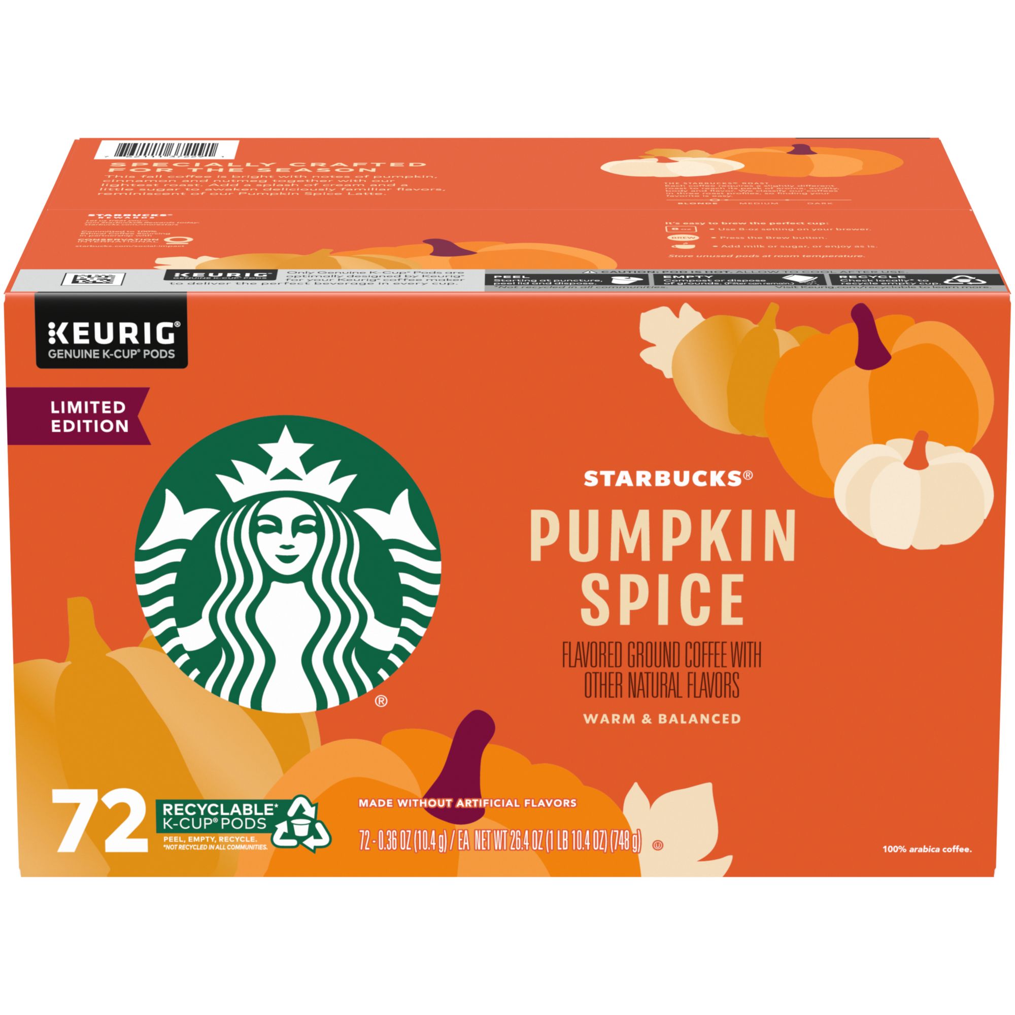 Starbucks Pumpkin Spice Coffee K Cups 72 Ct Bjs Wholesale Club