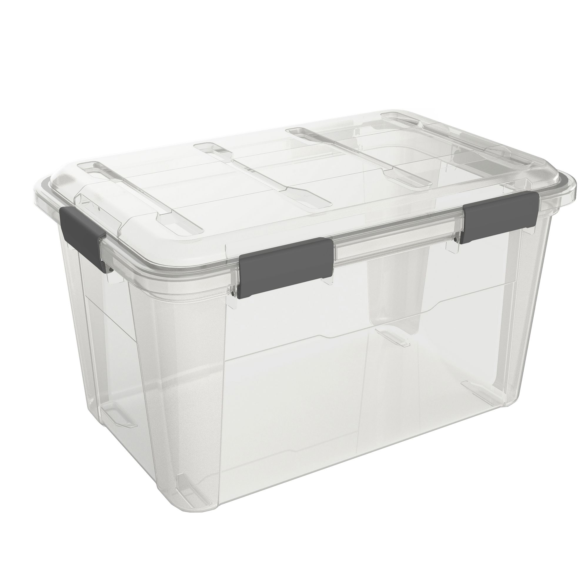 Sterilite 80 Qt Gasket Box, Stackable Storage Bin with Latching Lid and  Tight Seal Plastic Container to Organize Basement, Clear Base and Lid,  12-Pack