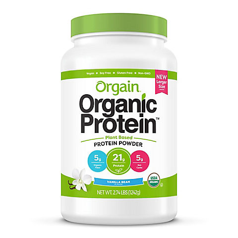 Orgain Organic Protein Plant Based Protein Powder, Vanilla Bean, 2.74 lbs.