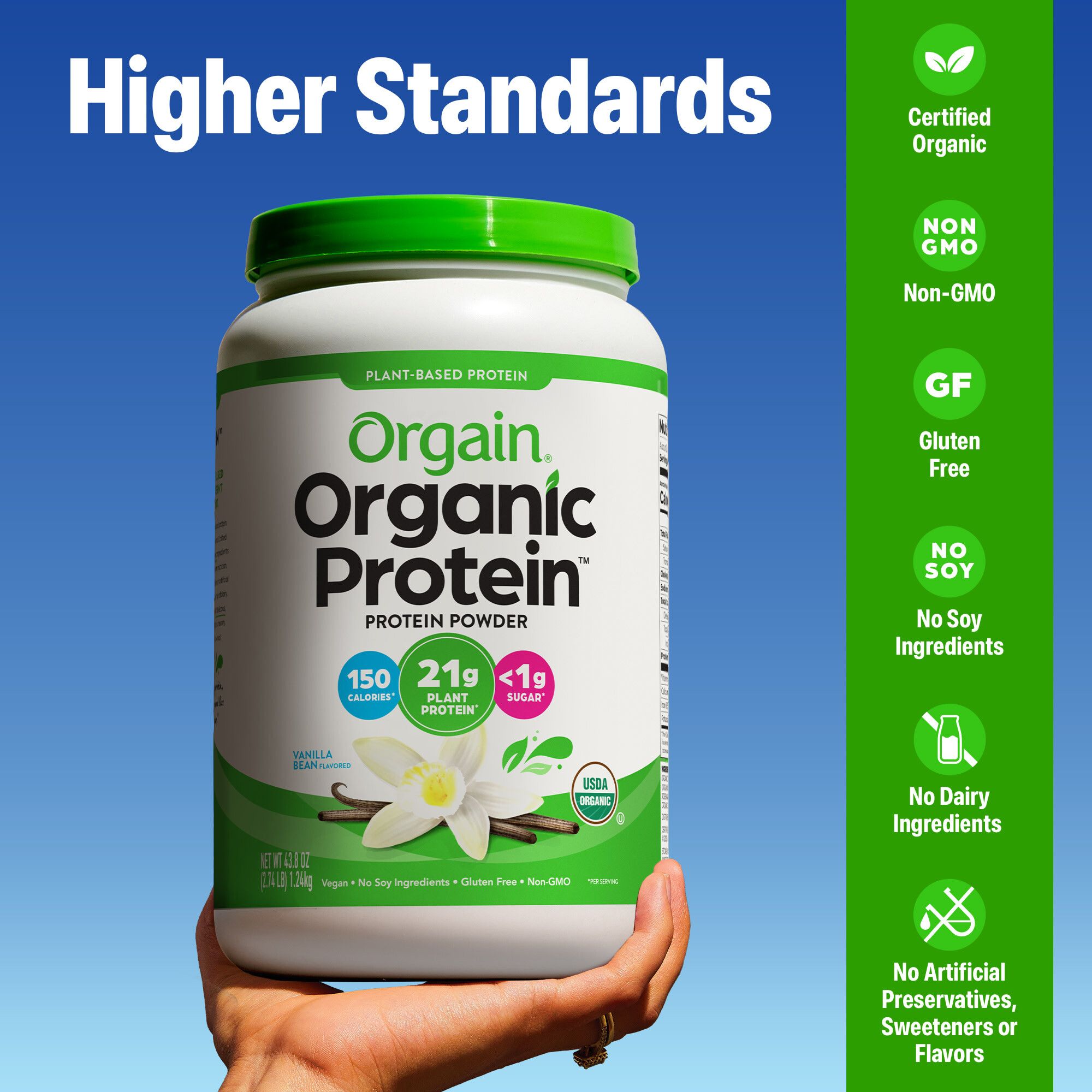 Orgain Organic Vegan 21g Protein Powder, Plant Based, Vanilla Bean, 2.7 lbs.