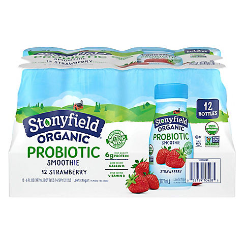 Stonyfield Farm Organic Smoothie Strawberry with Probiotics, 12 pk.
