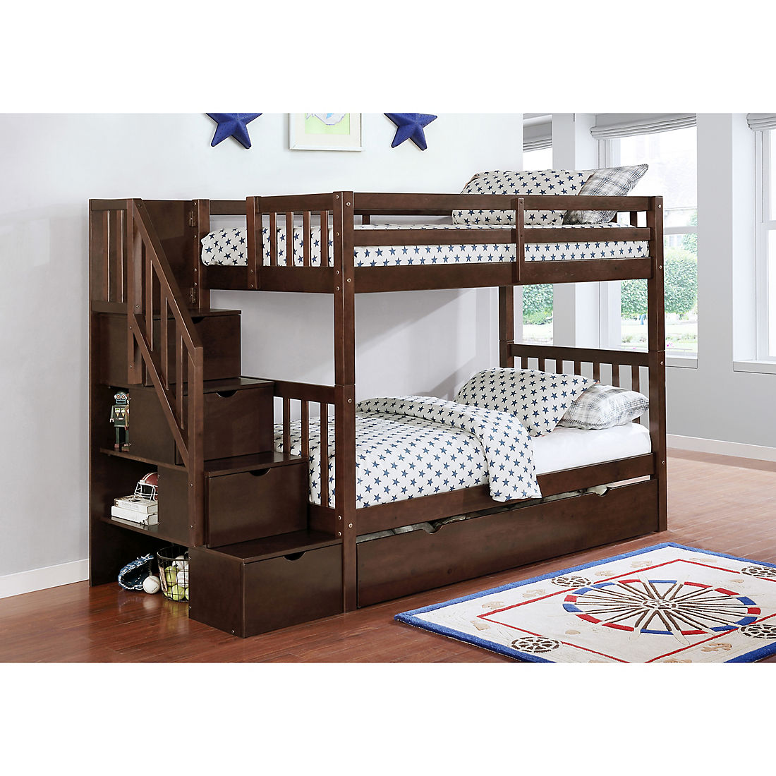 Berkley Jensen Twin Over Stairway, A Picture Of A Bunk Bed