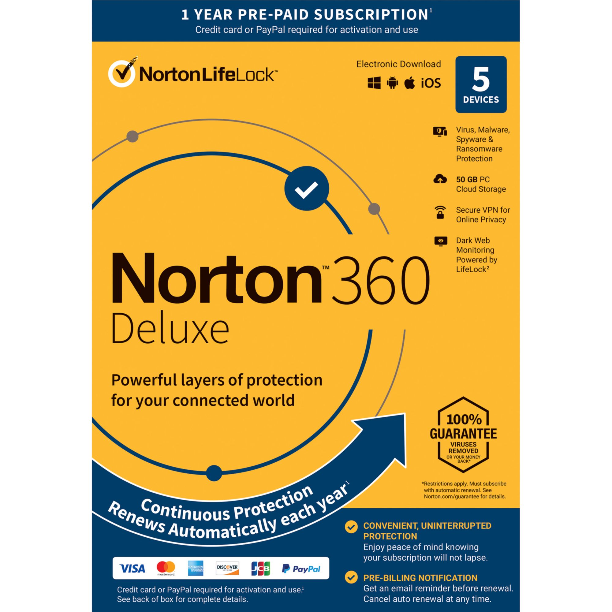  Norton 360 Deluxe, 2024 Ready, Antivirus software for 5 Devices  with Auto Renewal – 3 Months FREE – Includes VPN, PC Cloud Backup & Dark  Web Monitoring [Download] : Software