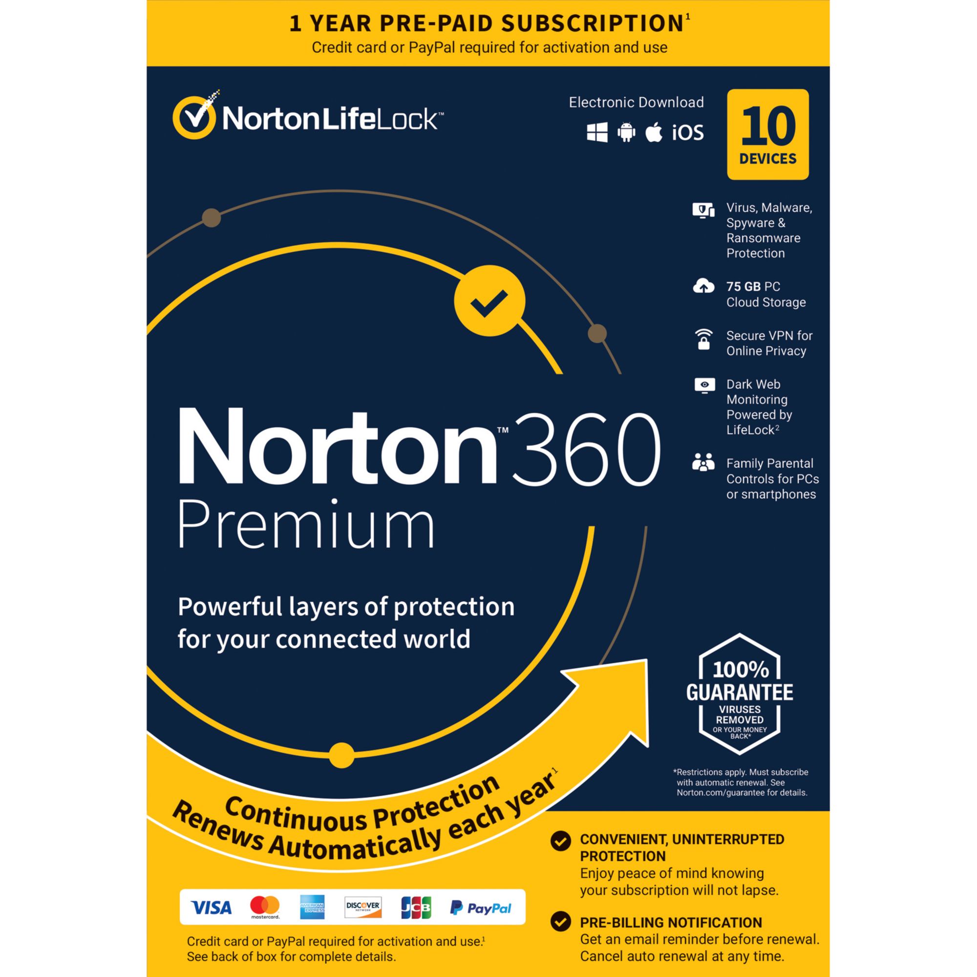 Norton 360 Premium 1 Year Subscription With Auto Renewal 10 Device Bjs Wholesale Club