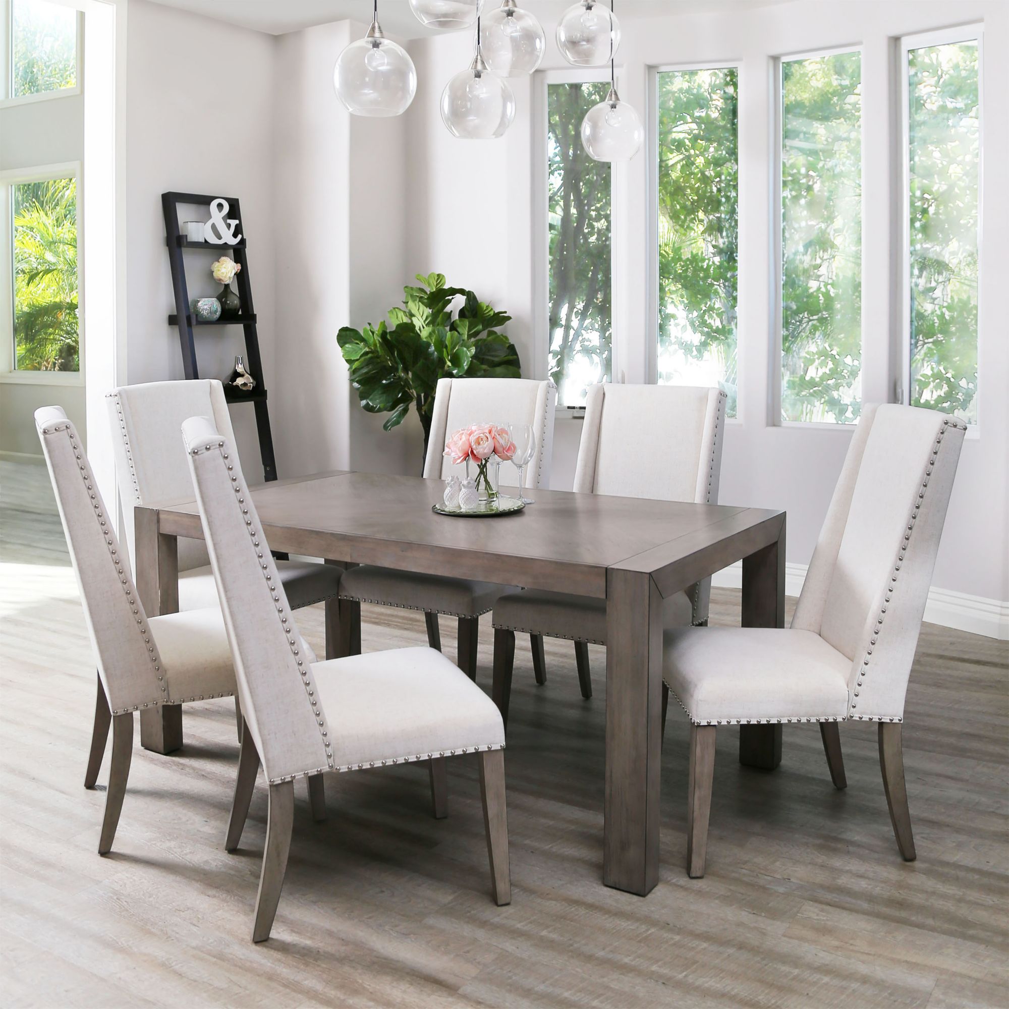 Abbyson Living Leona Acacia 7-Pc. Dining Set - Gray