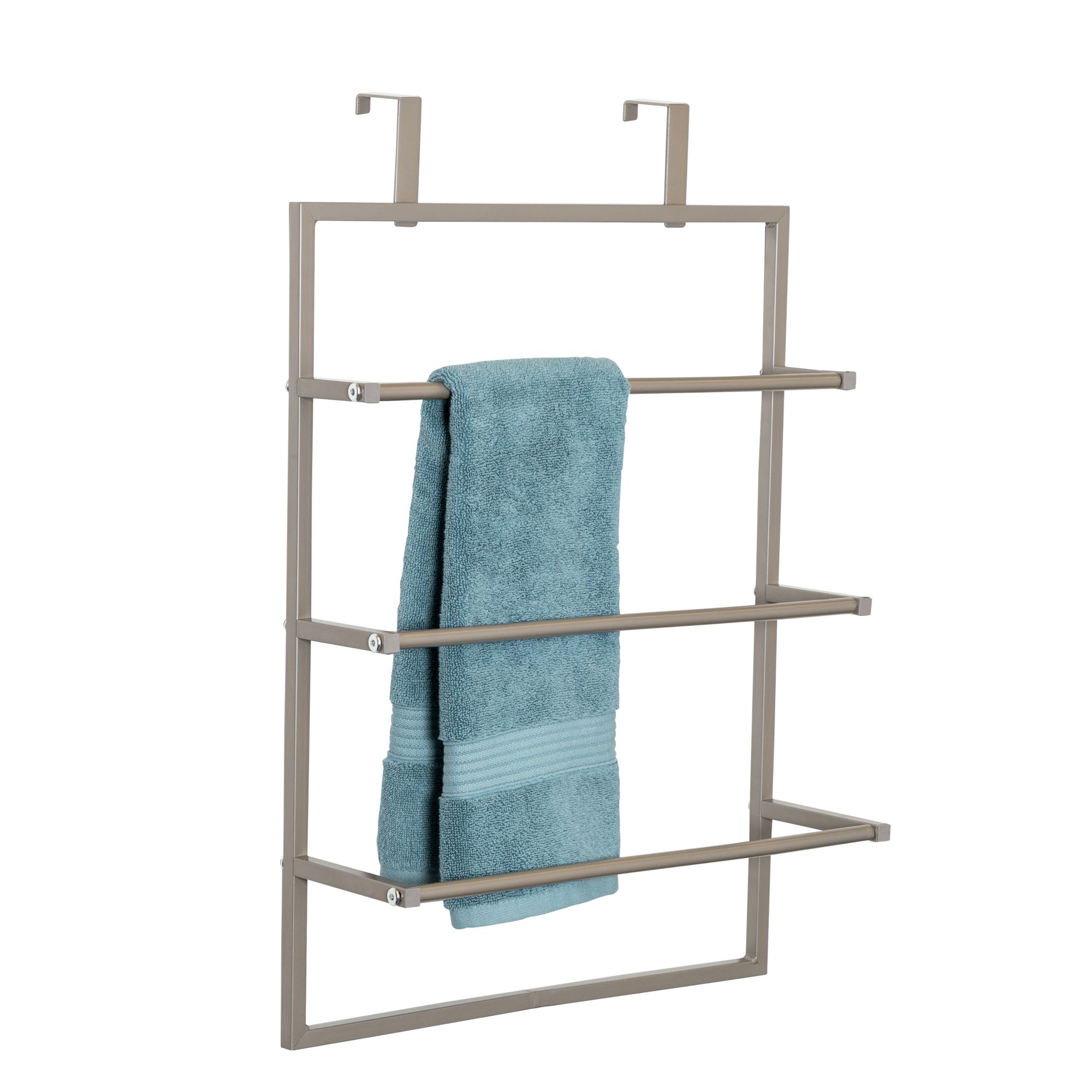 White Metal 3-Tiered Bars Over-The-Door Bath Towel Holder, Bathroom Storage  Door Hanging Drying Rack