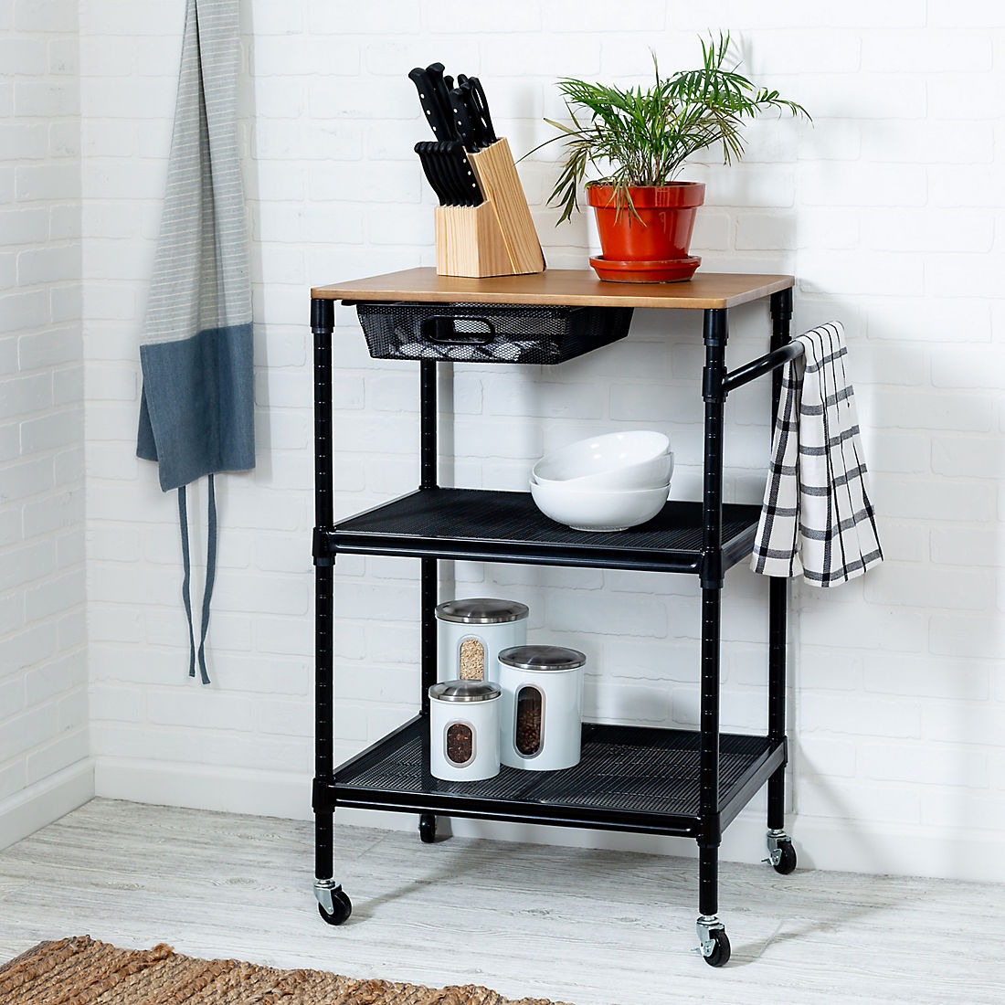 Honey-Can-Do 36 Kitchen Cart with Wheels, Storage Drawer and Handle -  Black