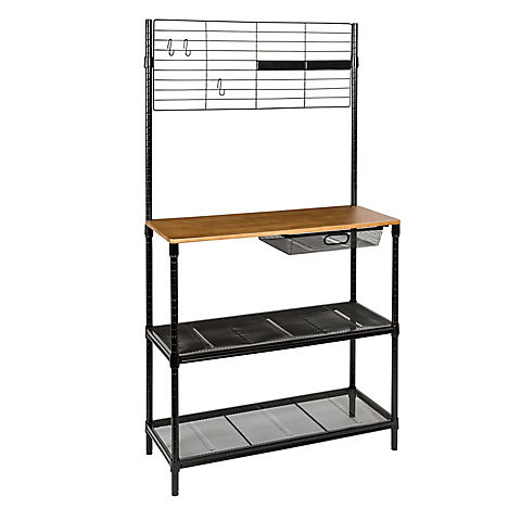 Honey-Can-Do 65" Bakers Rack with Cutting Board and Hanging Storage - Black