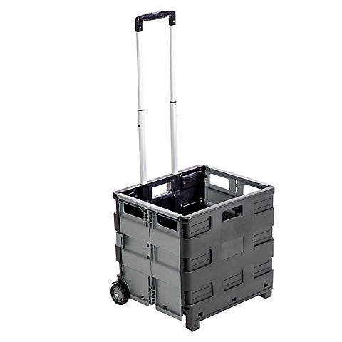Honey-Can-Do Fold-Up Rolling Storage Cart with Handle - Gray