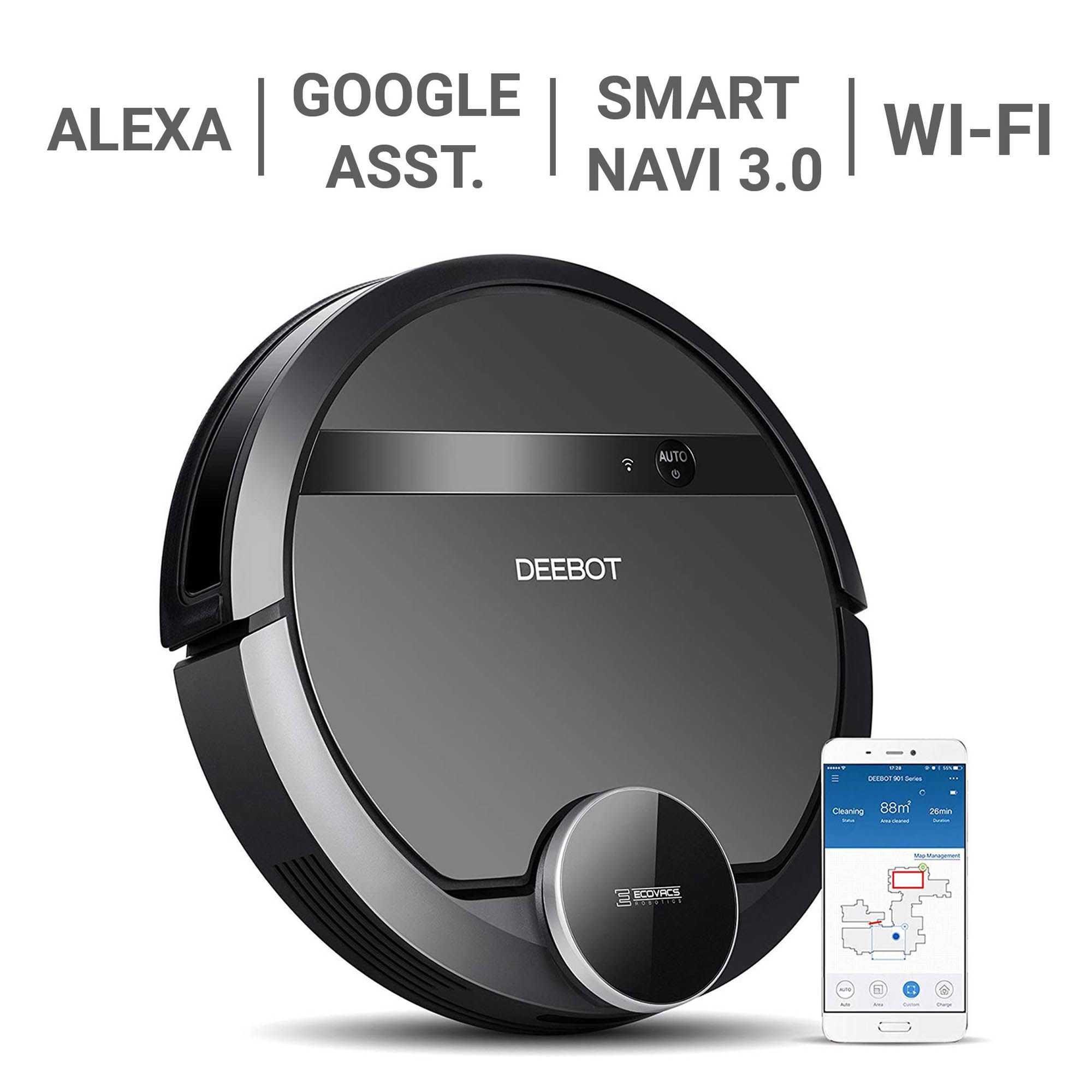 ECOVACS DEEBOT 901 Smart Robot Vacuum Cleans All Floors and Pet Hair Mapping Technology WiFi Connected with Alexa and Google