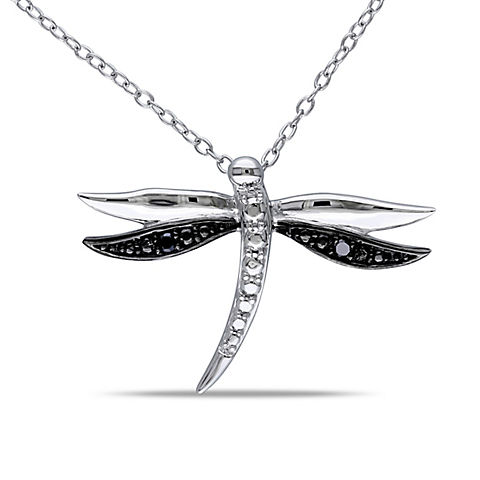 1/50 ct. t.w. Black Diamond Silver Dragonfly Pendant in Sterling Silver