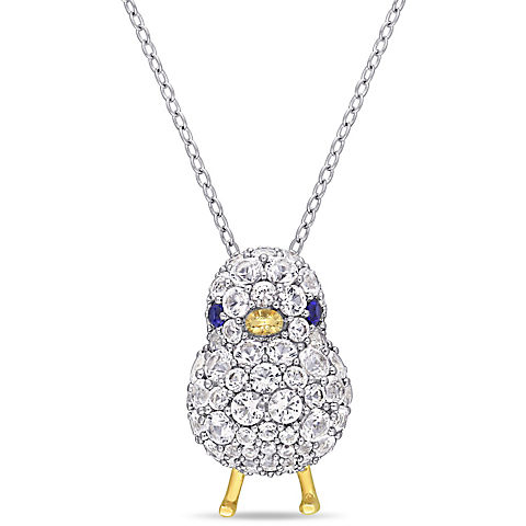 2 3/4 ct. t.w. Created Blue and White Sapphire Bird Cluster Necklace in White and Yellow Plated Sterling Silver