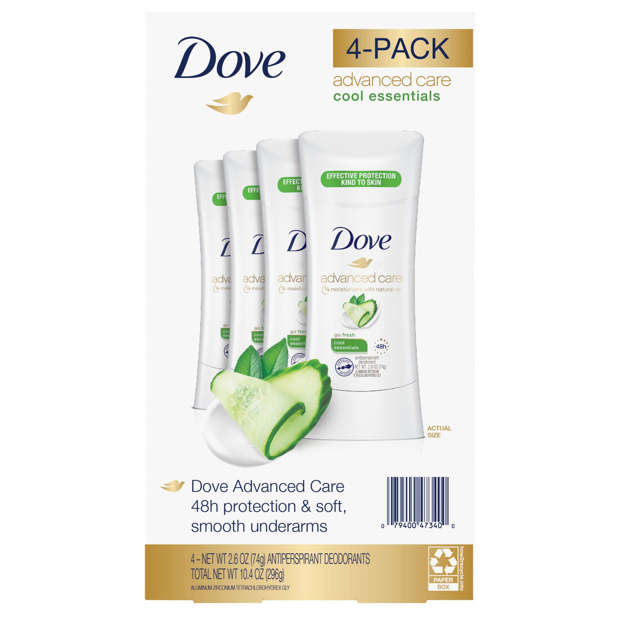 Dove Anti-Perspirant Deodorant, Sensitive Skin 2.60 oz (Pack of 4) 