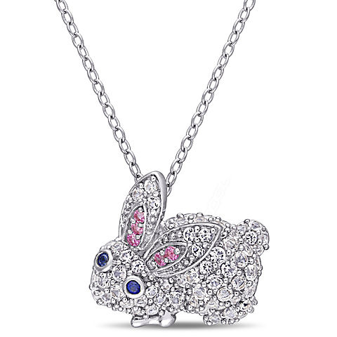 1 1/10 ct. t.w. Created Pink and White Sapphire Bunny Pendant in Sterling Silver