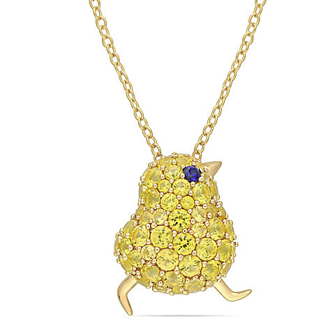3 t.w. ct. Created Blue and Yellow Sapphire Bird Cluster Necklace in Yellow Plated Sterling Silver