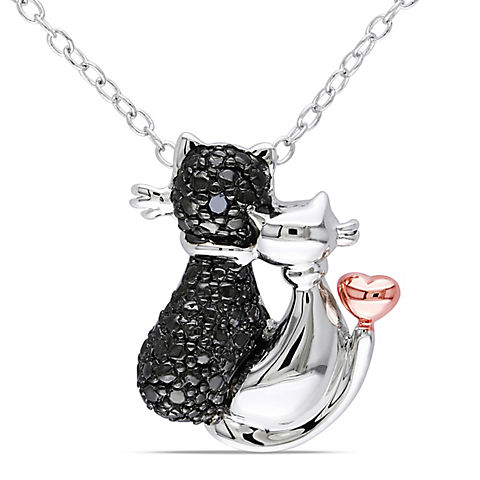 1/50 t.w. ct. Black Diamond Two-Tone Kitten Necklace in Sterling Silver