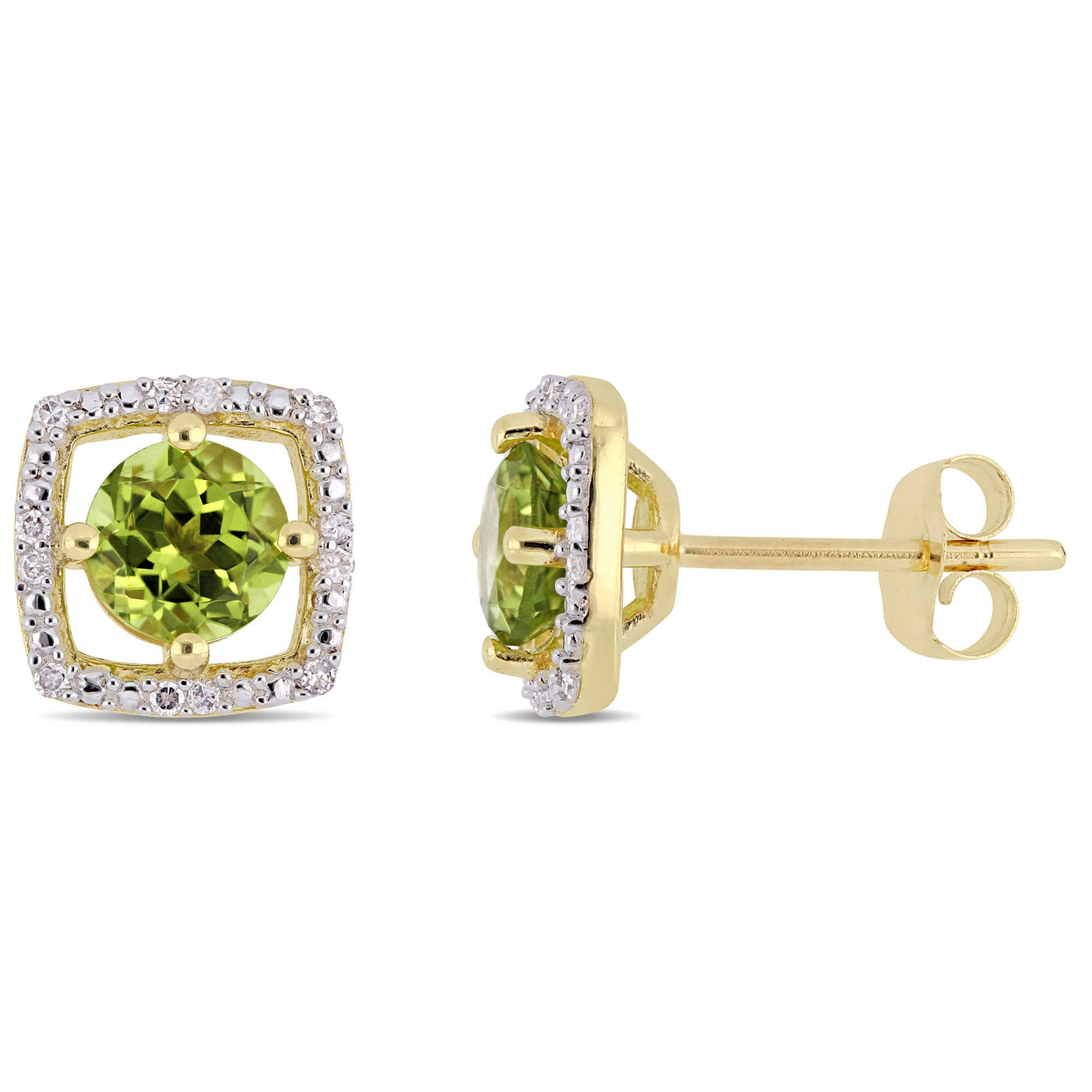 10k Yellow Gold Round Peridot And Diamond Heart Earrings