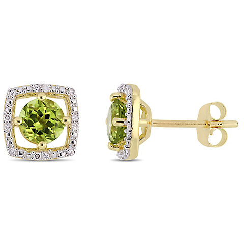 1 1/8 ct. t.w. Peridot and Diamond Accent Stud Earrings in 10k Yellow Gold