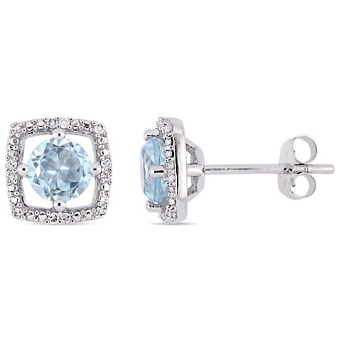 1 ct. t.w. Blue Topaz and Diamond Accent Stud Earrings in 10k White Gold