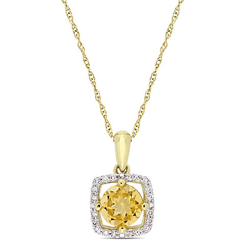 3/4 ct. t.w. Citrine and Diamond Accent Pendant in 10k Yellow Gold
