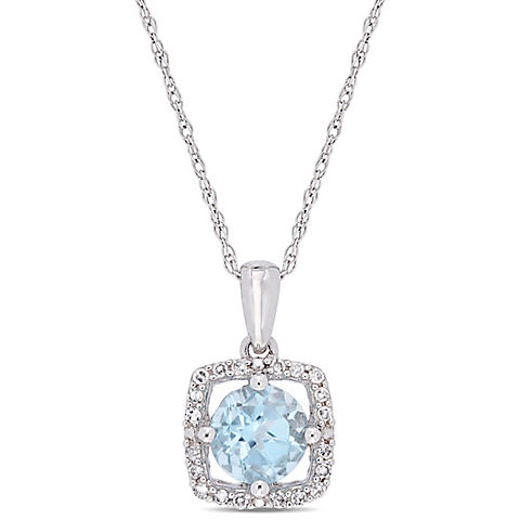 1 ct. t.w. Blue Topaz and Diamond Accent Pendant in 10k White Gold