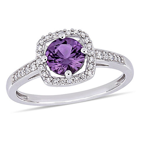 1 ct. t.w. Alexandrite and Diamond Accent Halo Ring in 10k White Gold