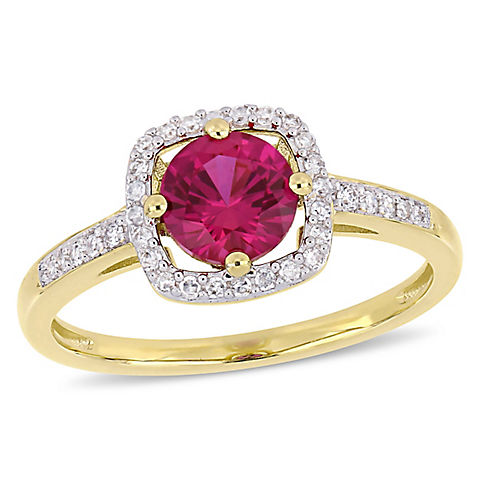 1 ct t.w. Ruby and Diamond Accent Halo Ring in 10k Yellow Gold