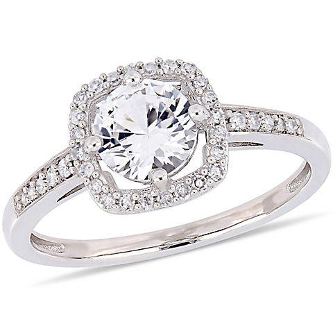 1 ct. t.w. White Sapphire and Diamond Accent Halo Ring in 10k White Gold
