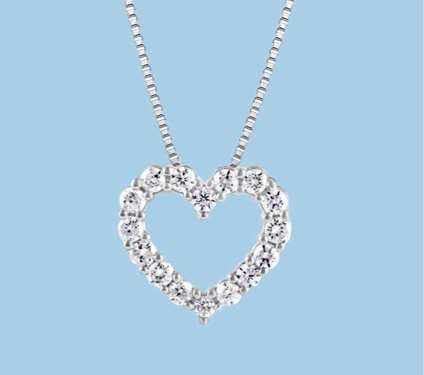 A bedazzled, heart shaped necklace