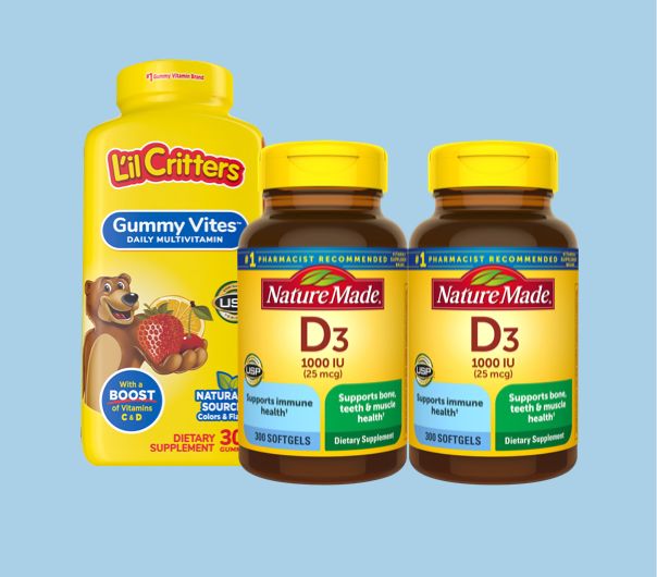 L'il Critters Gummy Vitamins and Nature Made D3 dietrary supplements