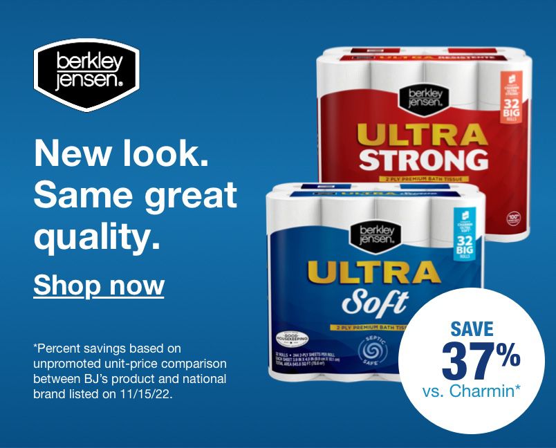 Berkley Jensen. New look, same great quality. Save 37% vs Charmin* CLick to shop now. 
