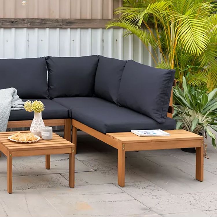Modern style outdoor furniture with blue cushions