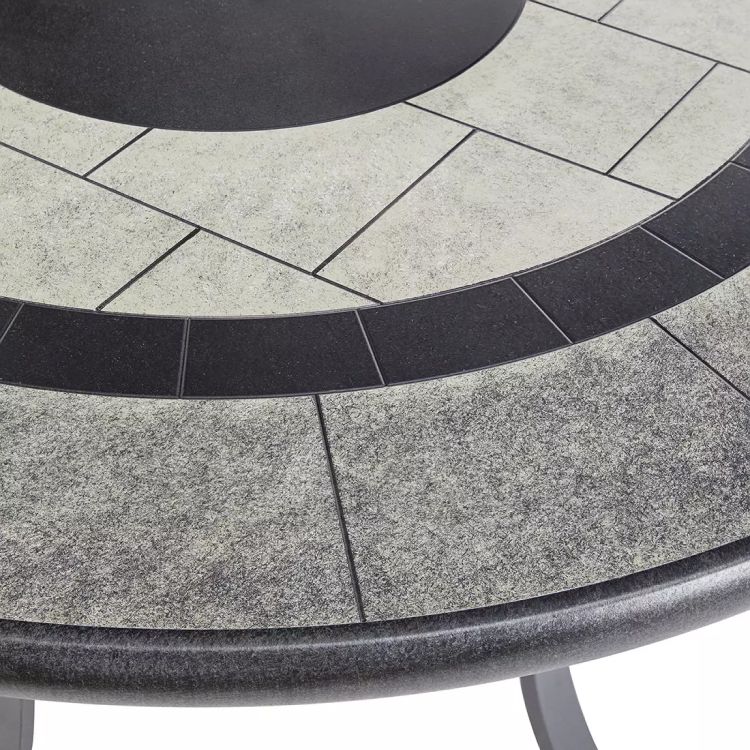 Close up of outdoor tiled table
