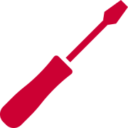 red solid icon of a screwdriver