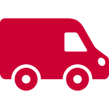 Red icon of a delivery truck