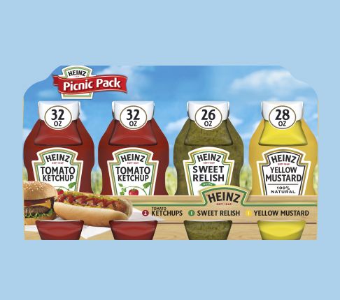 Heinz picnic pack - 2 ketchup squeeze bottles, 1 relish squeeze bottle and 1 mustard squeeze bottle