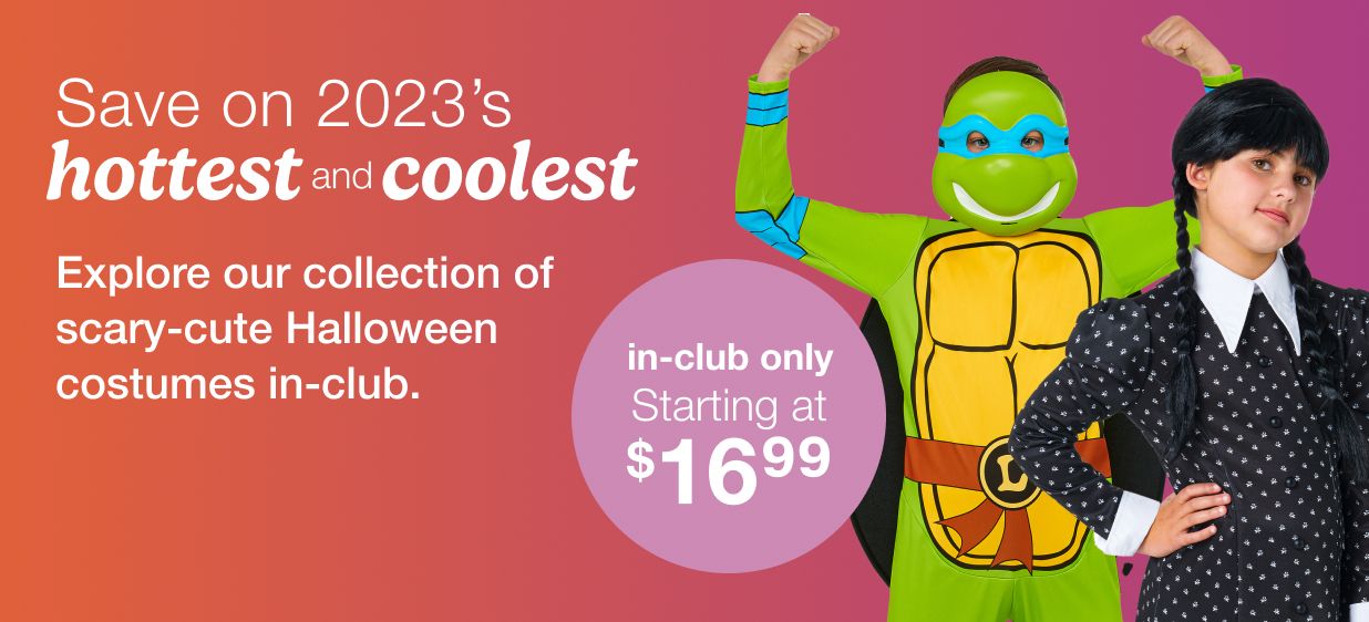 Explore our collection of scary-cute Halloween costumes in-club.