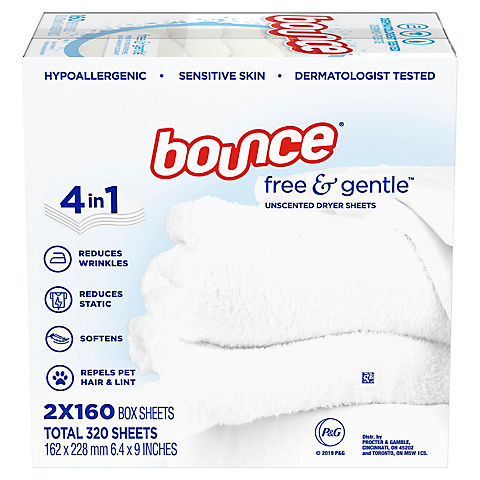 Bounce Free & Gentle Unscented Dryer Sheets, 320 ct.