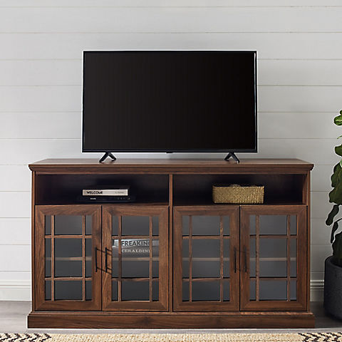 W. Trends 58" Traditional Glass Door Tall TV Stand for Most TV's up to 65" - Dark Walnut
