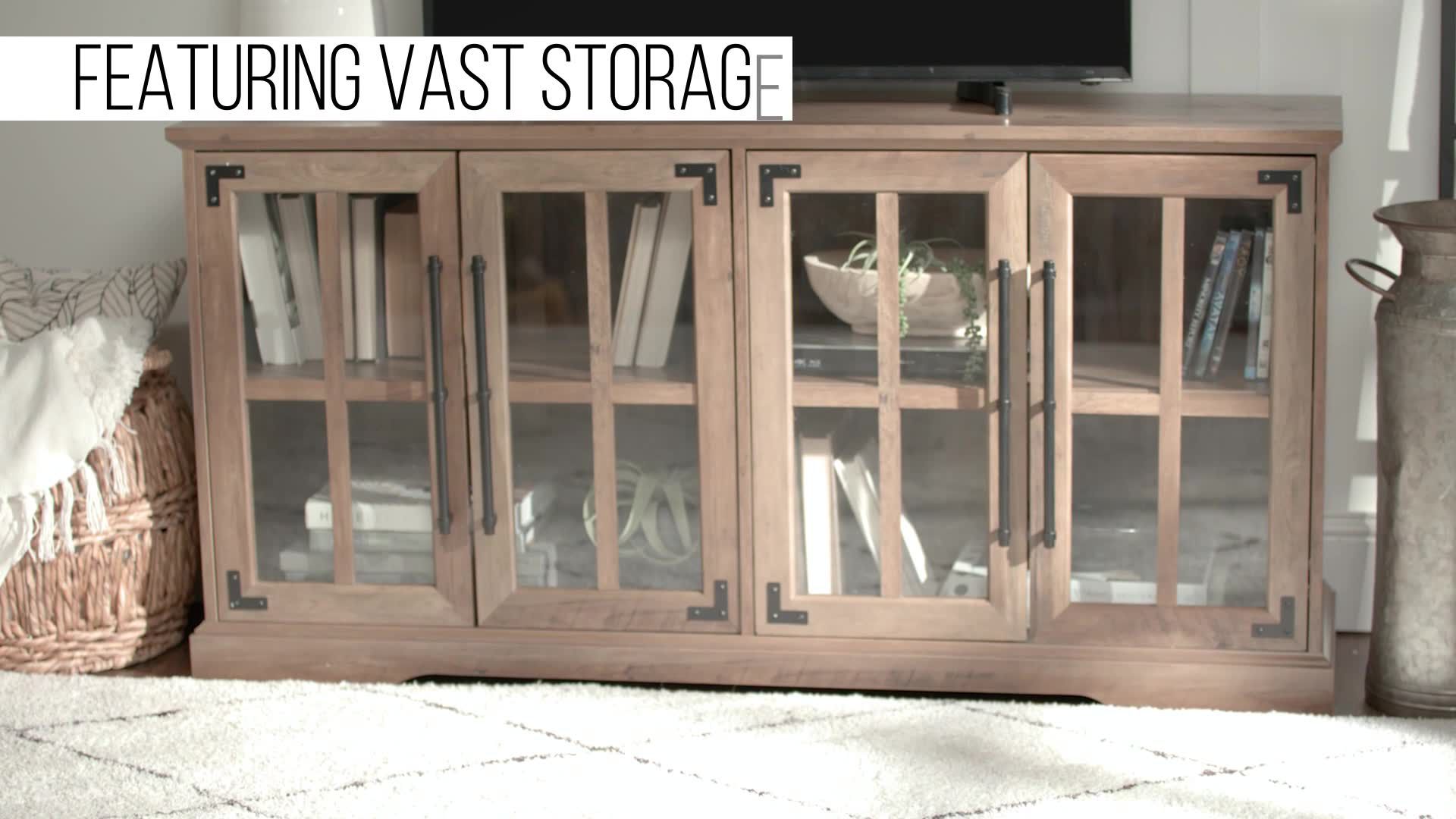 W. Trends 58" Farmhouse 4 Door TV Stand for Most TV's up to 65" - Rustic Oak