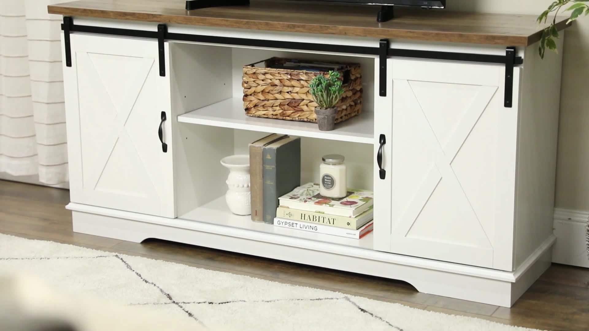 W. Trends 58" Sliding Barn Door TV Stand for Most TV's up to 65" - White/Rustic Oak