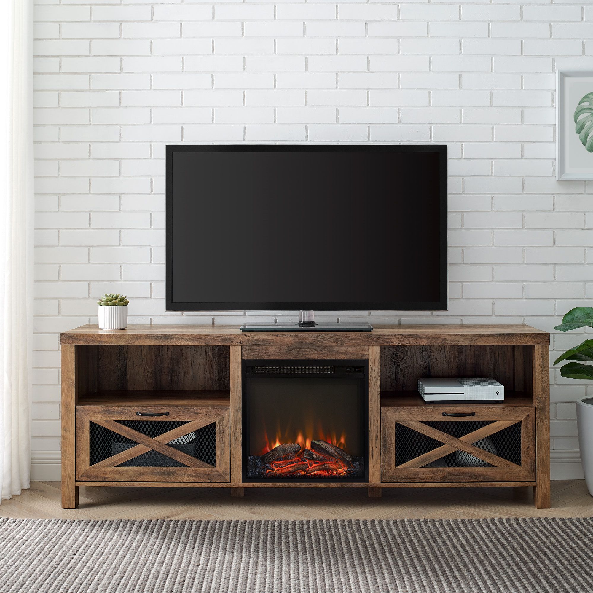 Farmhouse tv deals stand fireplace