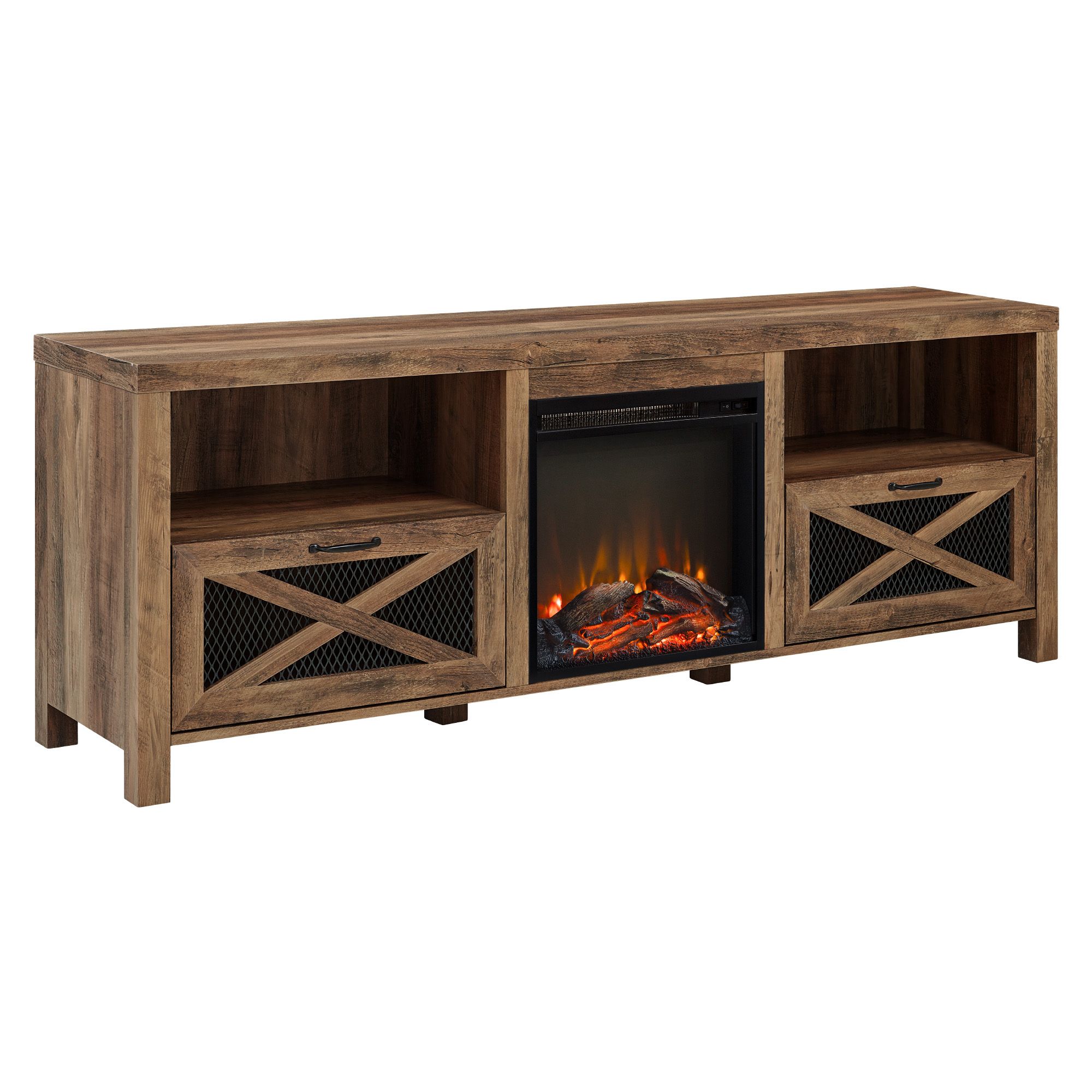 W. Trends 70 Modern Farmhouse Metal Mesh Drop Door TV Stand for Most TV s up to 80 Rustic Oak