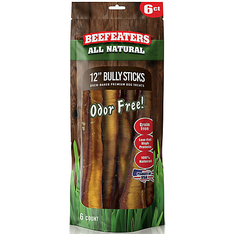 Beefeaters No Odor Natural Bully Sticks, 6 ct.